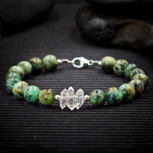 African Turquoise and Herkimer Diamond Bracelet  - Handmade to Order